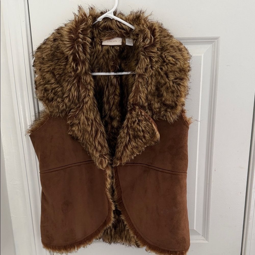 Chicos Brown Faux Fur Women’s Vest Size 1